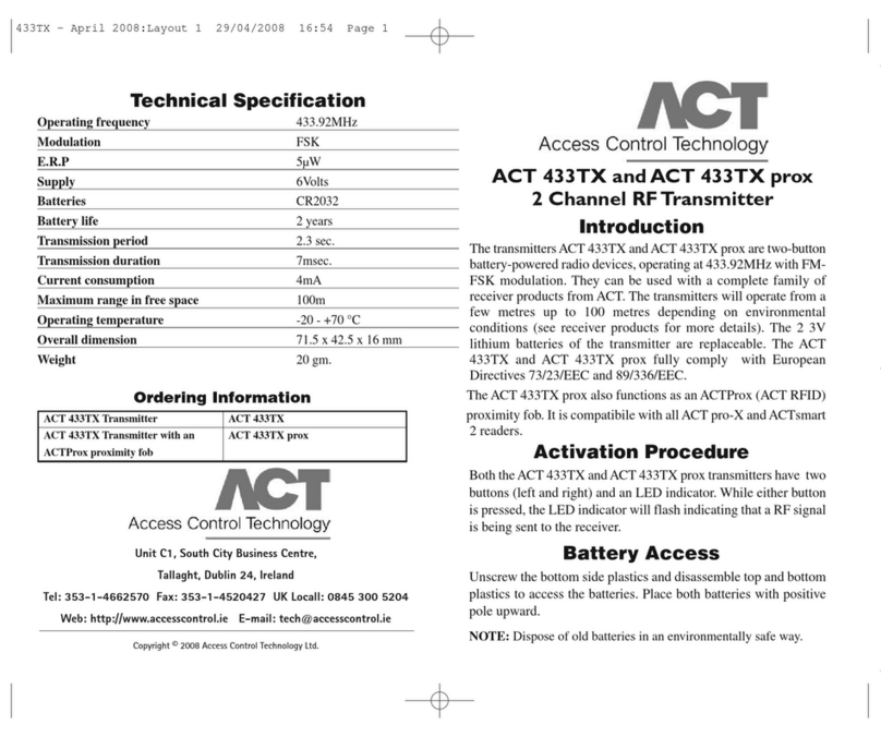 ACT 433 TX PROX Technical specification