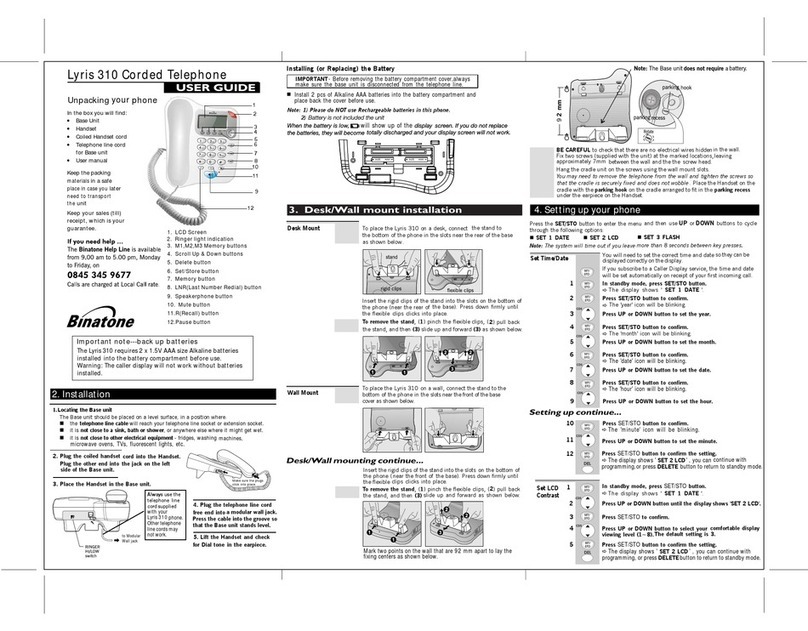 Binatone LYRIS 310 User manual