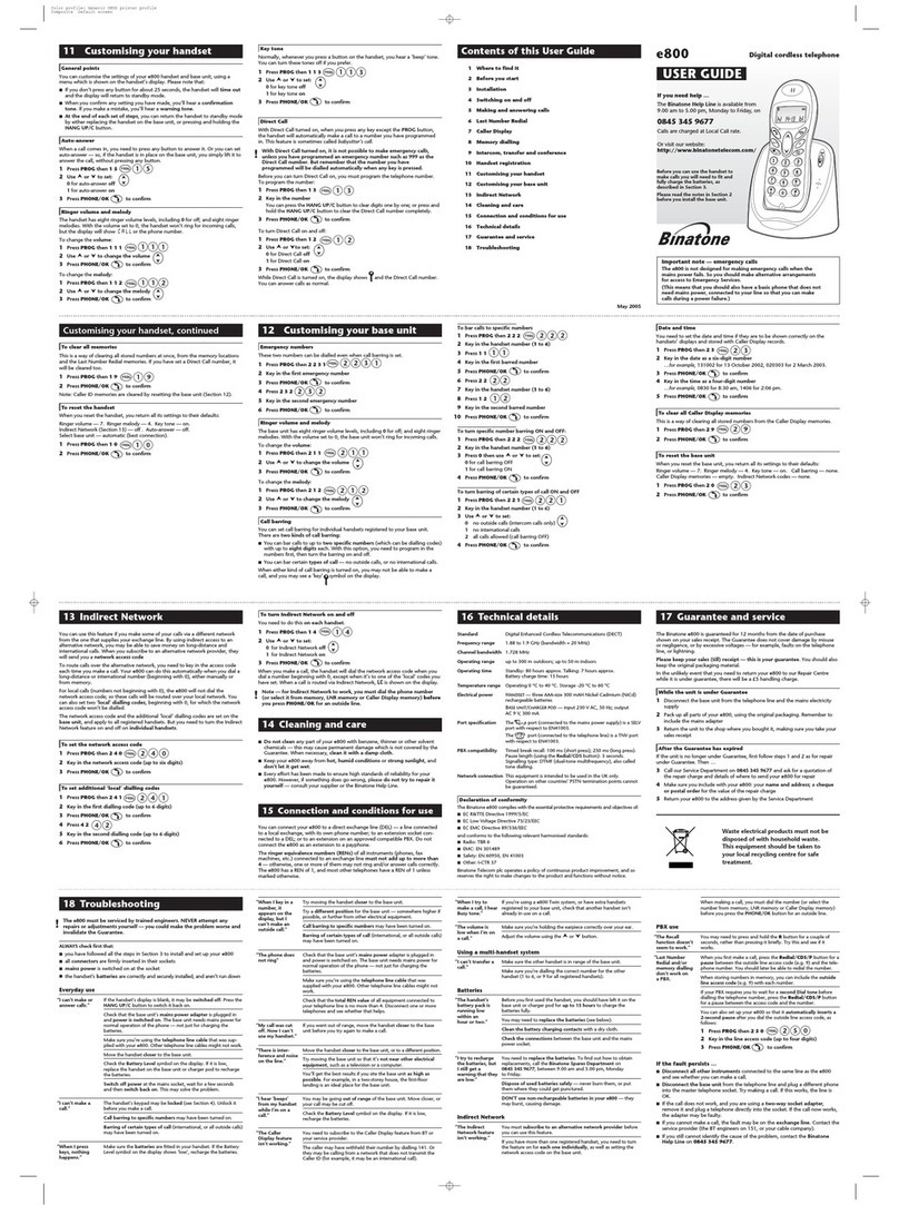 Binatone E800 user guide