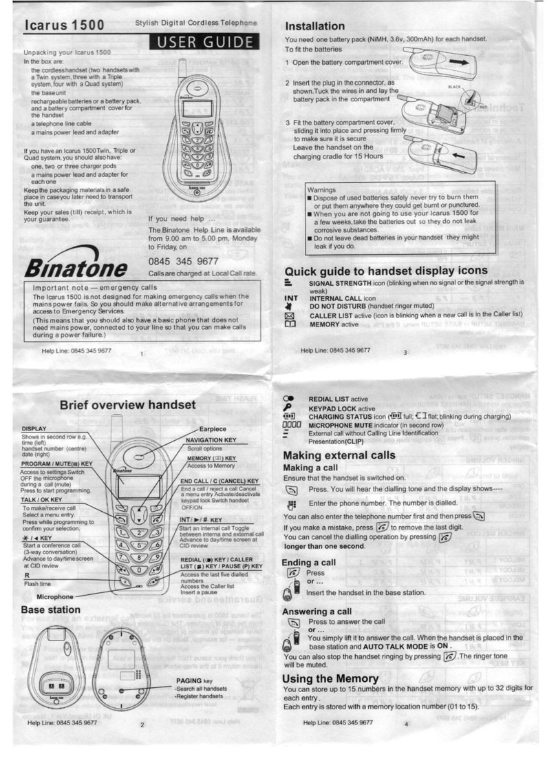 Binatone ICARUS 1500 User manual