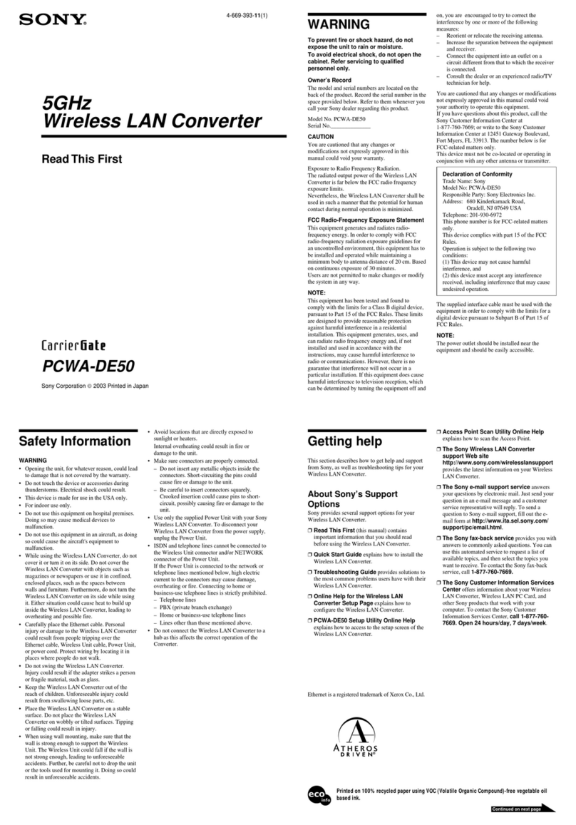 Sony CarrierGate PCWA-DE50 Instruction sheet