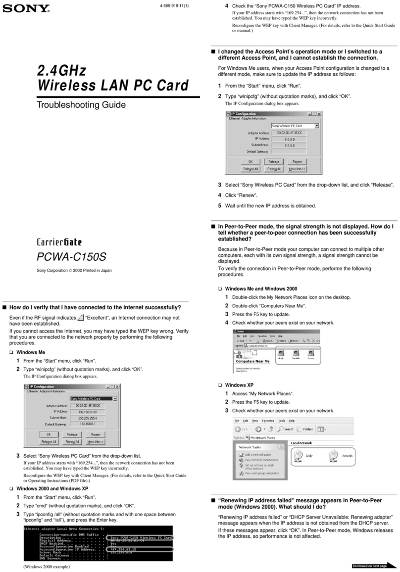Sony PCWA-C150S - Wireless Lan Pc Card User manual