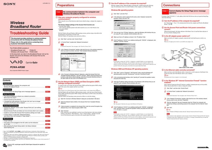 Sony PCWA-AR300 - VAIO Wireless Router User manual