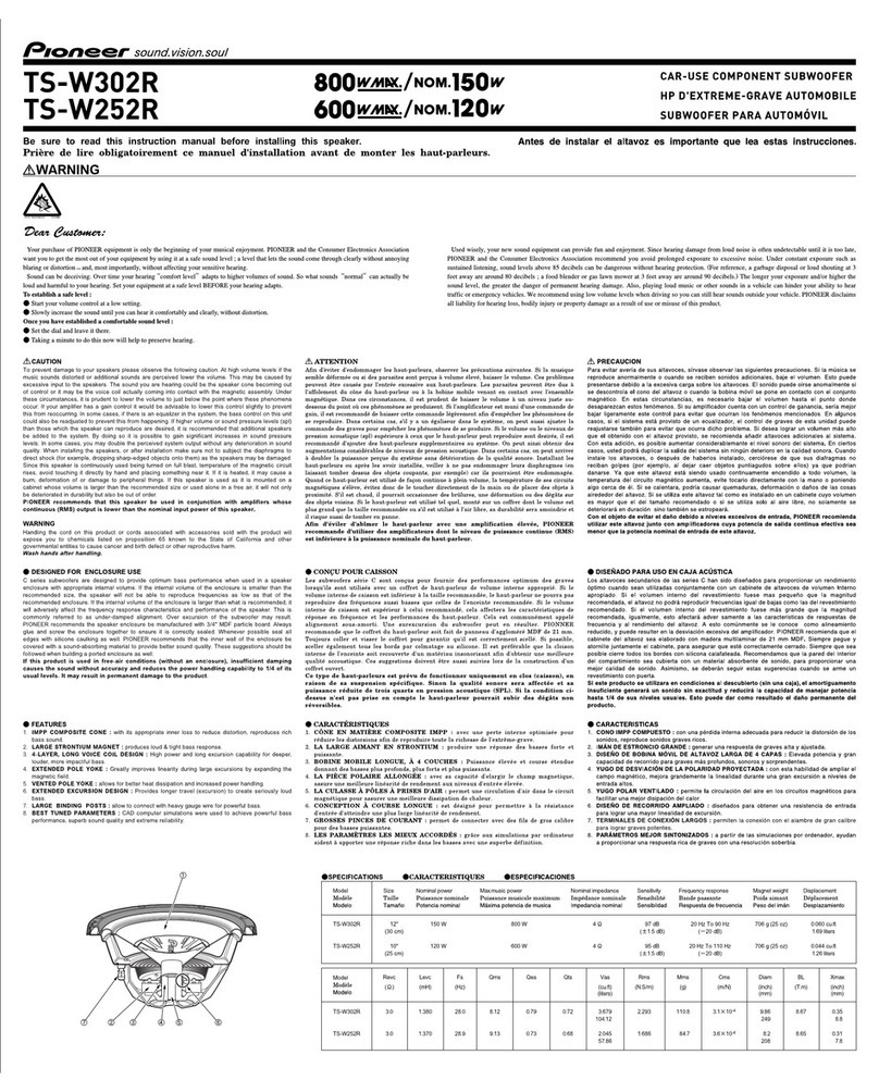 Pioneer TS-W302R - Car Subwoofer Driver User manual