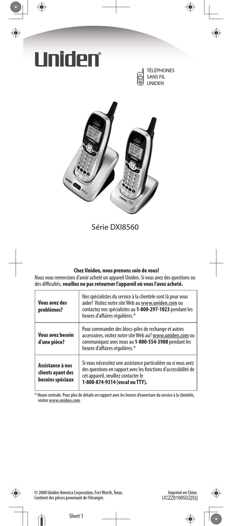 Uniden DXI8560-2 - DXI Cordless Phone Service manual