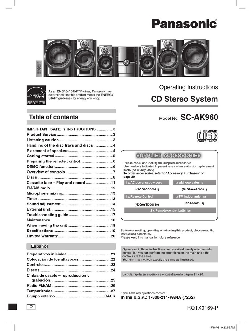 Panasonic SAAK960 - CD STEREO SYSTEM operating instructions