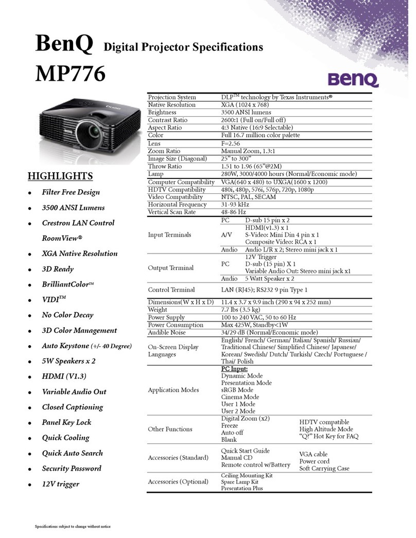 BenQ MP776 - XGA DLP Projector User manual