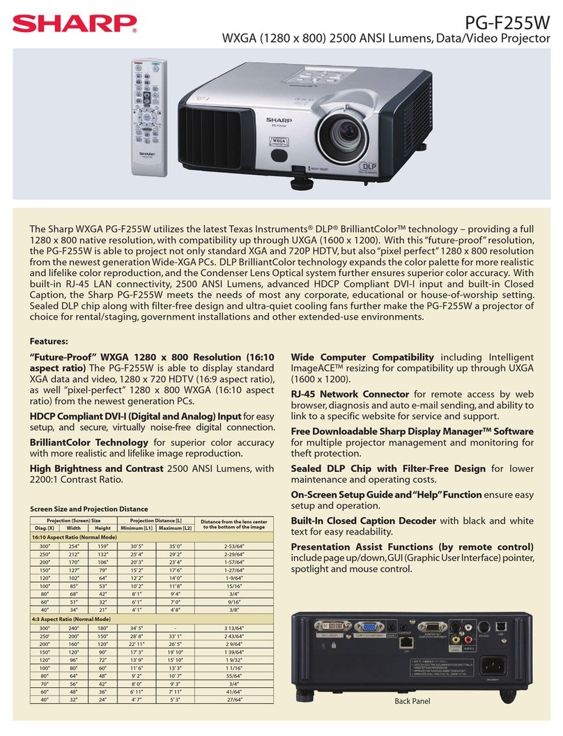 Sharp PG-F255W - Notevision WXGA DLP Projector Specification sheet