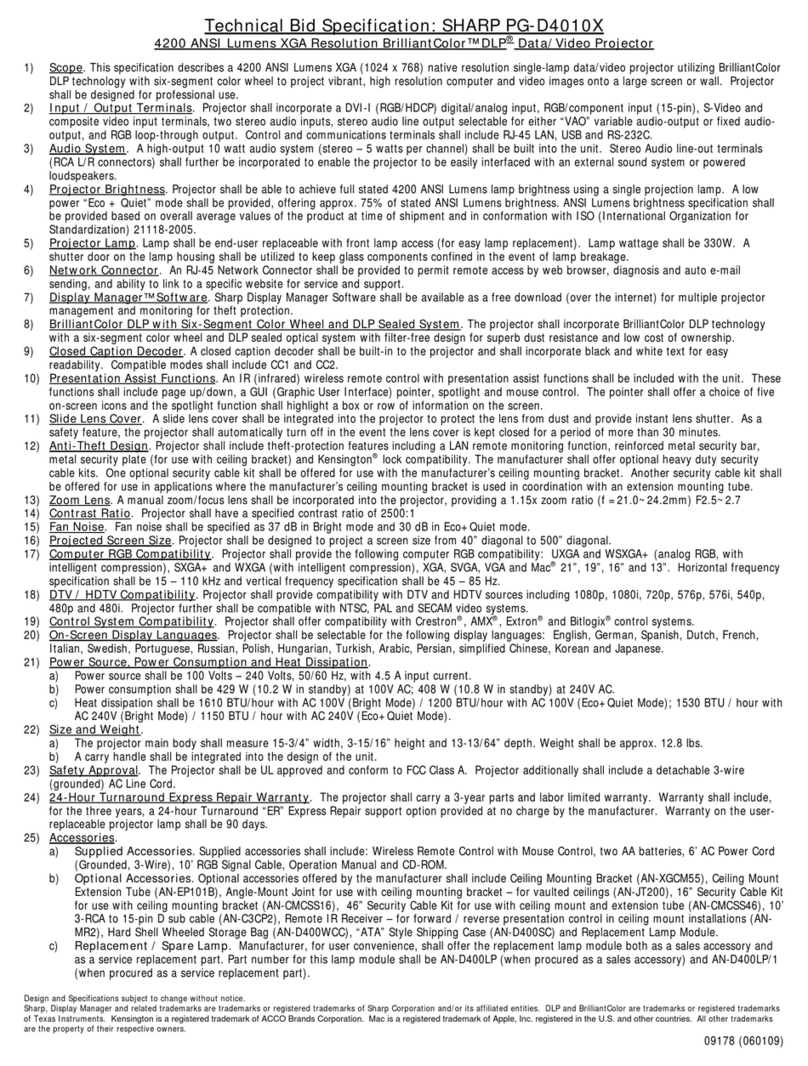 Sharp PG-D4010X - XGA DLP Projector User manual