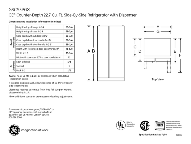 GE GSCS3PGXSS - 22.7 cu. Ft. Refrigerator Manual
