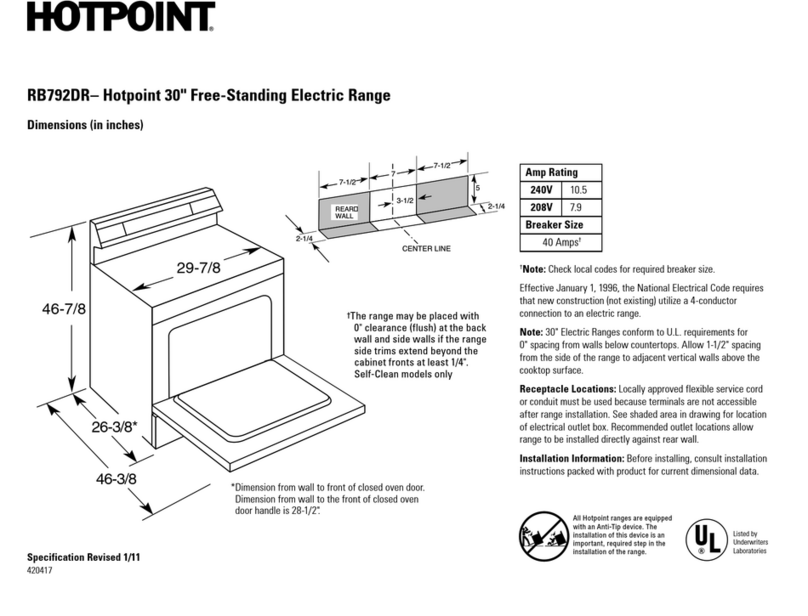 Hotpoint RB792DRWW Dimension Guide