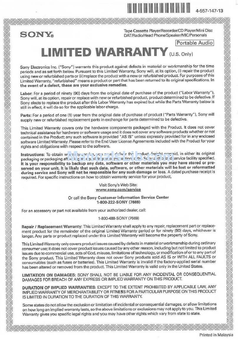 Sony ICD-SX750 - Digital Flash Voice Recorder Use and maintenance manual