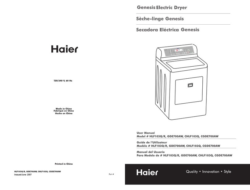Haier GDE700AW - Genesis 6 cu. Ft. Electric Dryer User manual