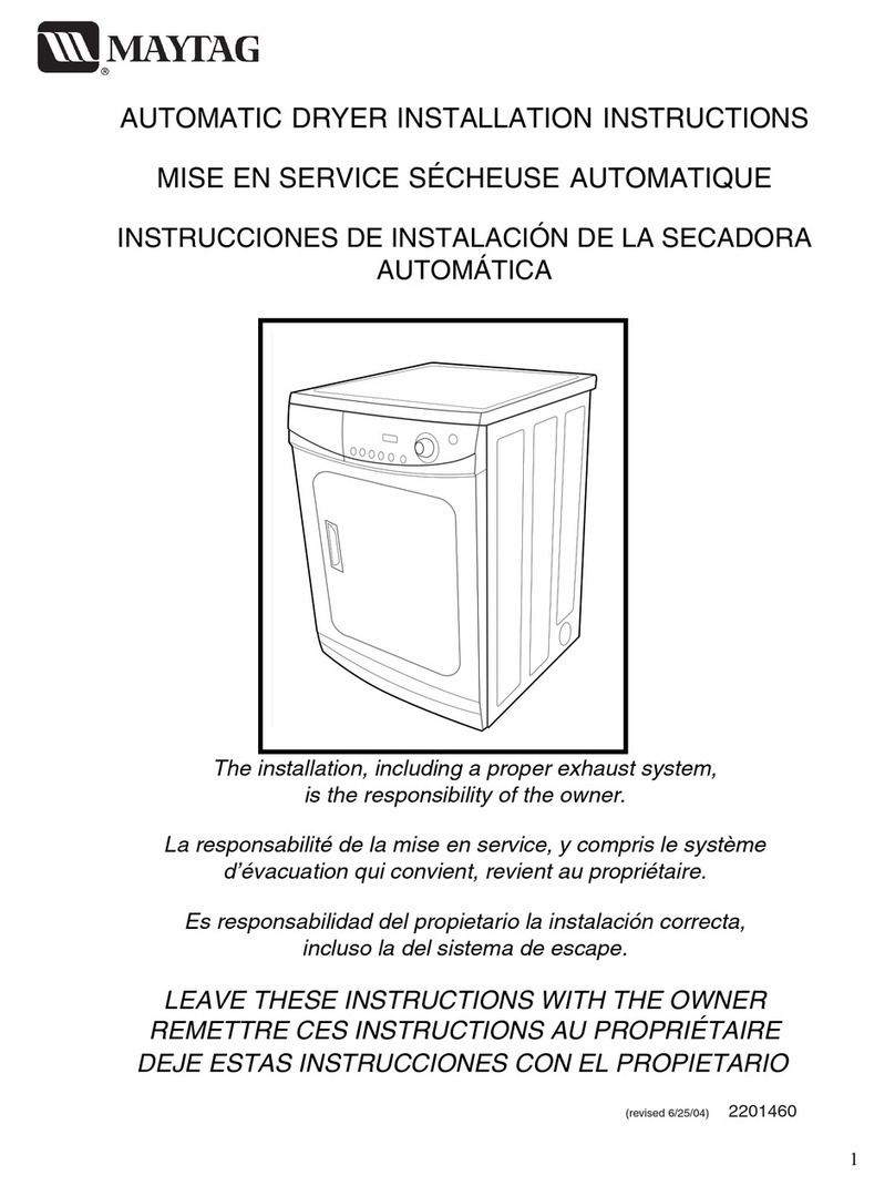 Maytag MDE2400AYW - 3.7 cu. Ft. Electric Dryer installation instructions