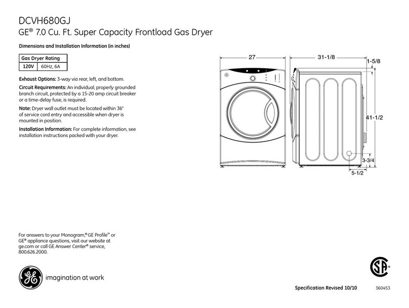 GE DCVH680GJBB - 27-in Gas Dryer Manual
