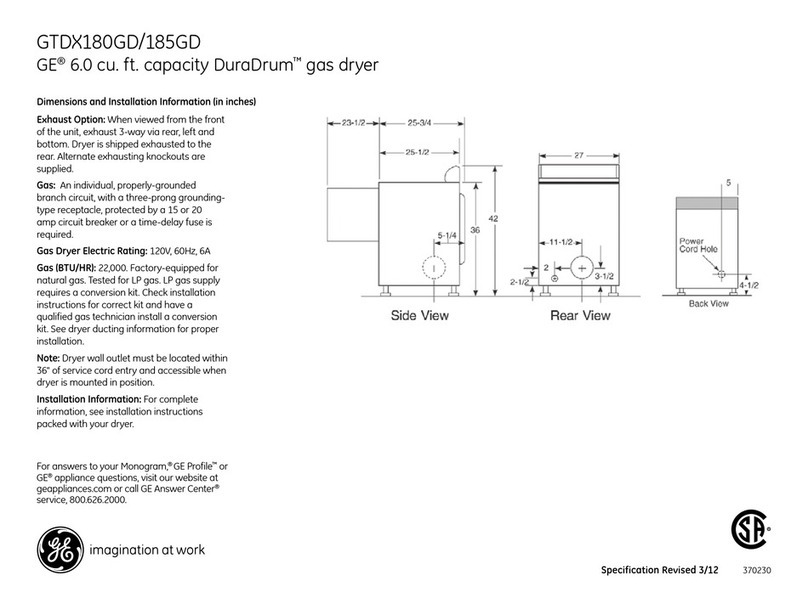 GE GTDX180GDWW Manual