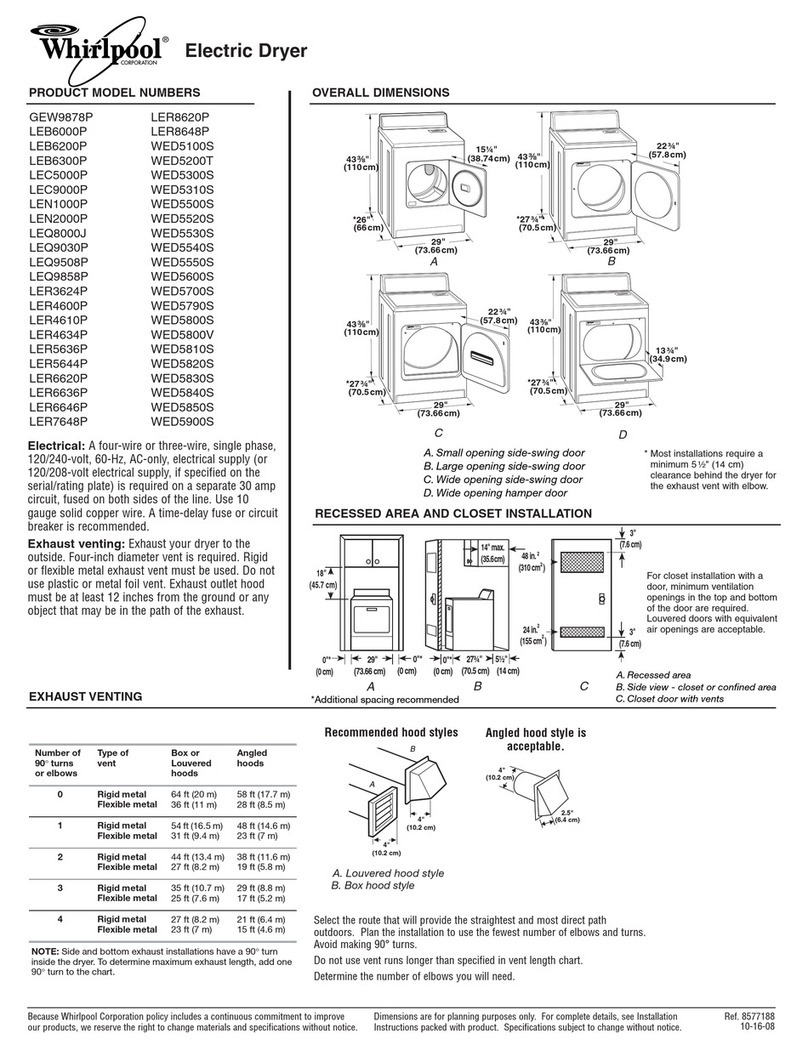 Whirlpool WED5300ST Product dimensions Whirlpool WED5300ST Product dimensions