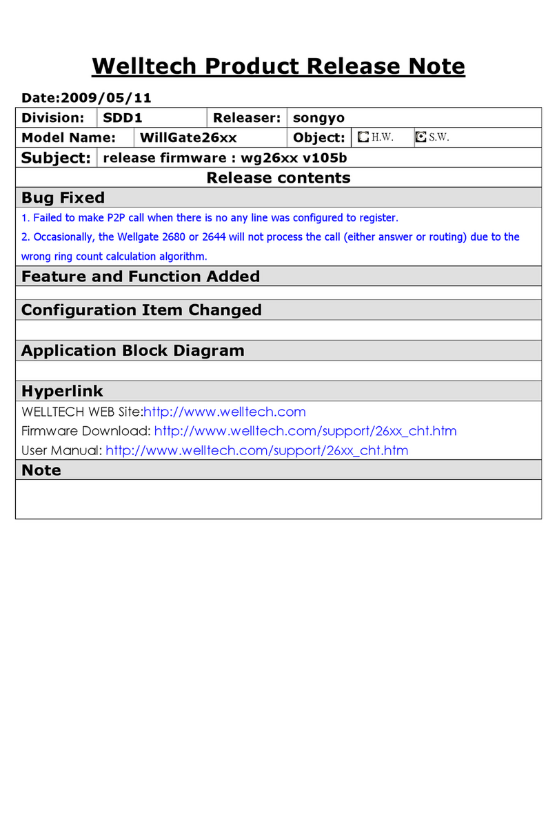 WELLTECH WILLGATE26XX - RELEASE NOTE V105B user manual WELLTECH WILLGATE26XX - RELEASE NOTE V105B user manual