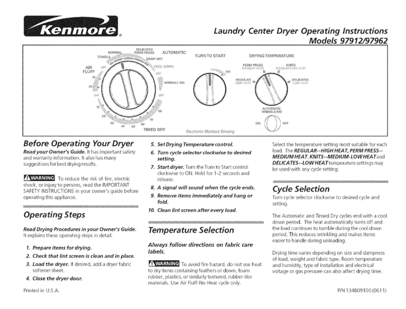 Kenmore 9796 - 27 in. Laundry Center User manual