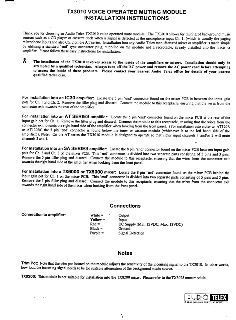 AUDIO TELEX TX3010 installation instructions