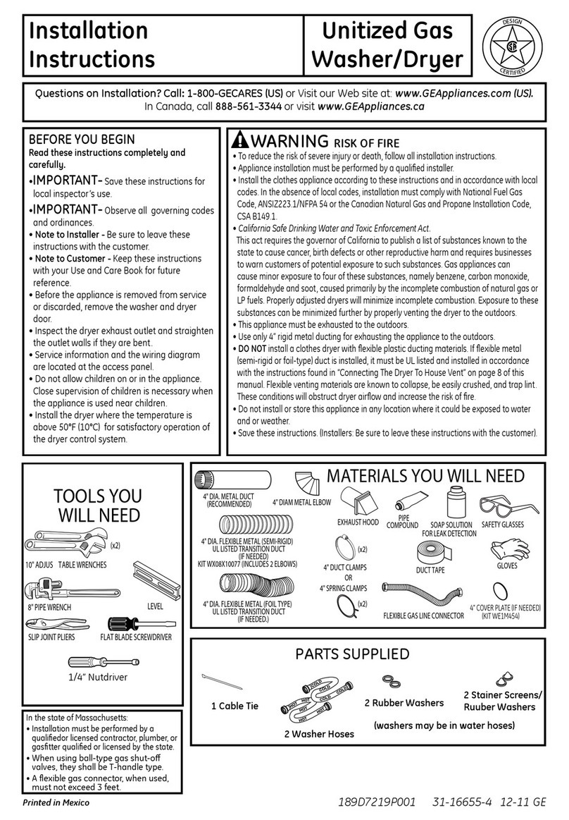 GE GTUN275GMWW User manual