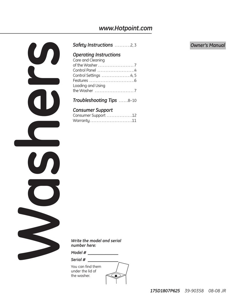 Hotpoint VLSR1090GWW - 3.2 cu. Ft. Washer owner's manual