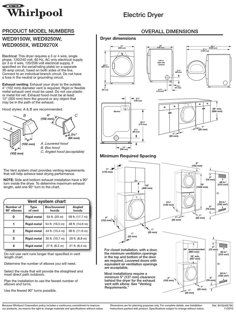 Whirlpool WED9050X Product dimensions