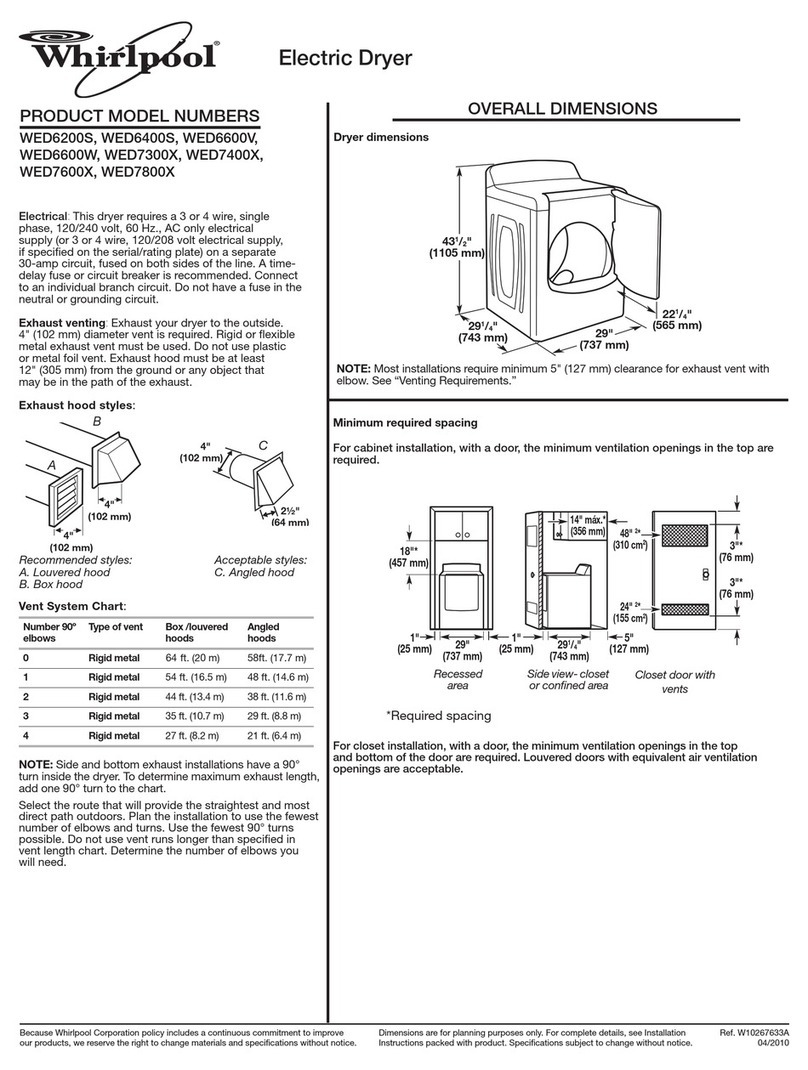 Whirlpool cabrio WED6200S Dimensions and installation information