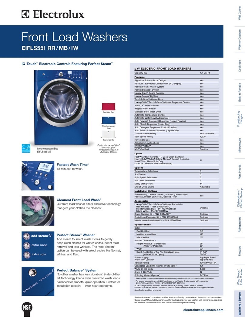 Electrolux EIFLS55IIW - 27" Front-Load Steam Washer Installation instructions
