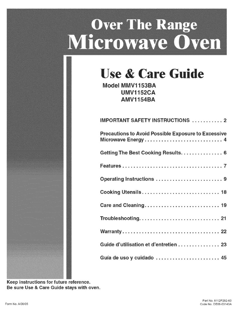 Whirlpool MMV1153BAB - 1.5cf Microwave Oven User manual