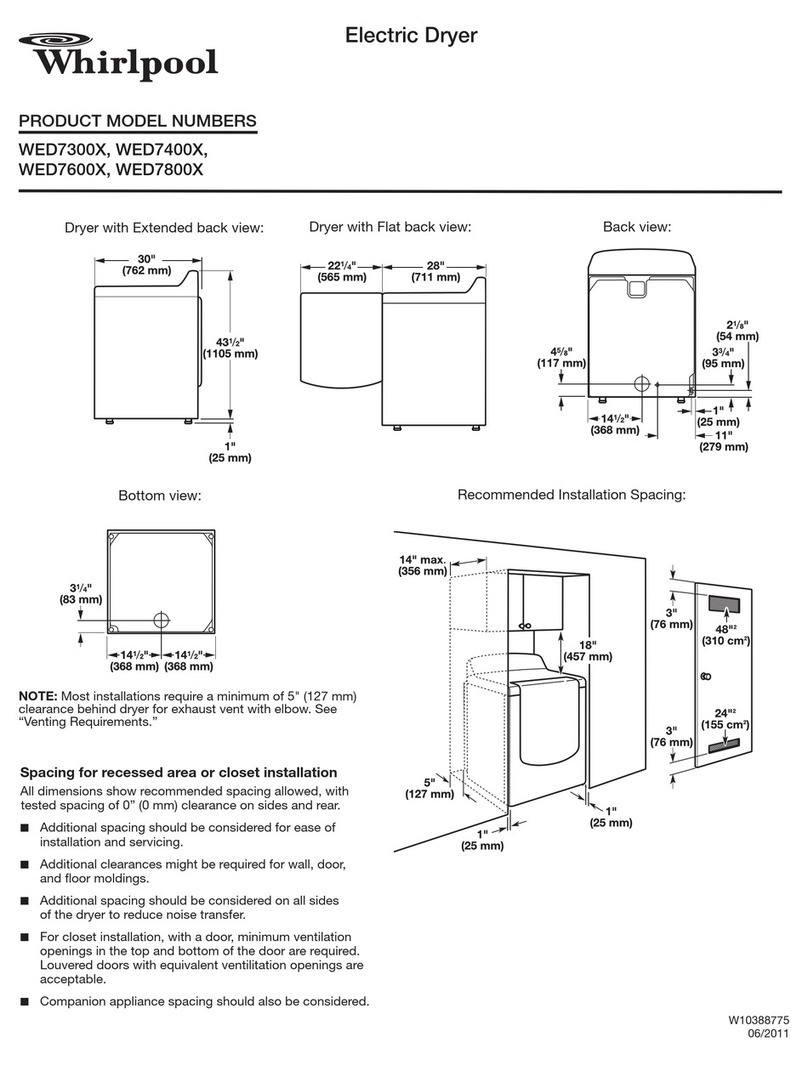 Whirlpool Cabrio,- WED7300X Dimension Guide