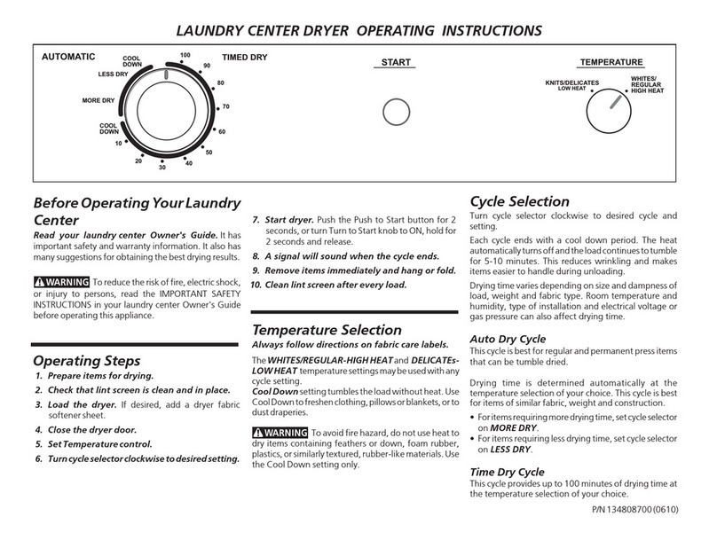 Frigidaire FEX831FS - 27" Electric Laundry Center User manual
