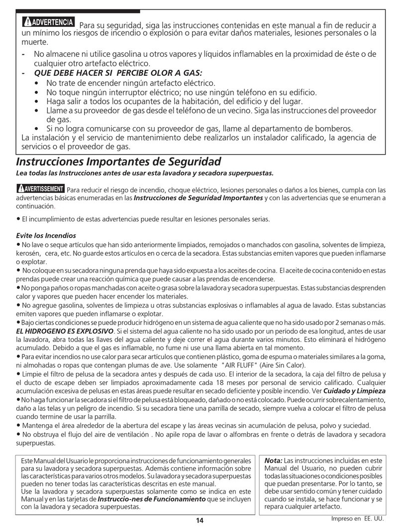 Frigidaire FEX831FS - 27" Electric Laundry Center Instruction Manual Frigidaire FEX831FS - 27" Electric Laundry Center Instruction Manual