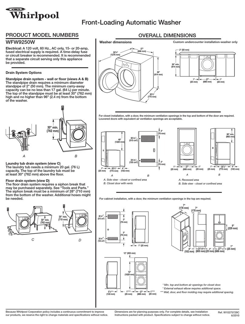 Whirlpool WFW9250W Series Product dimensions