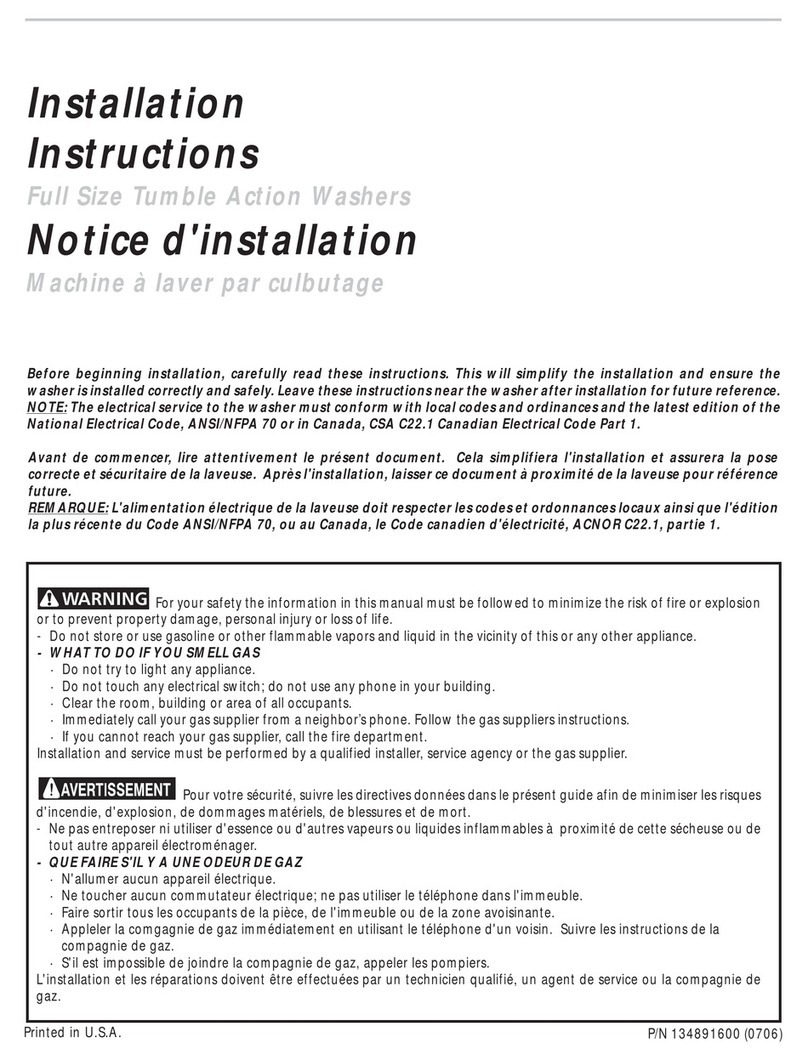 Frigidaire FTF530FS - 27" Front-Load Washer installation instructions