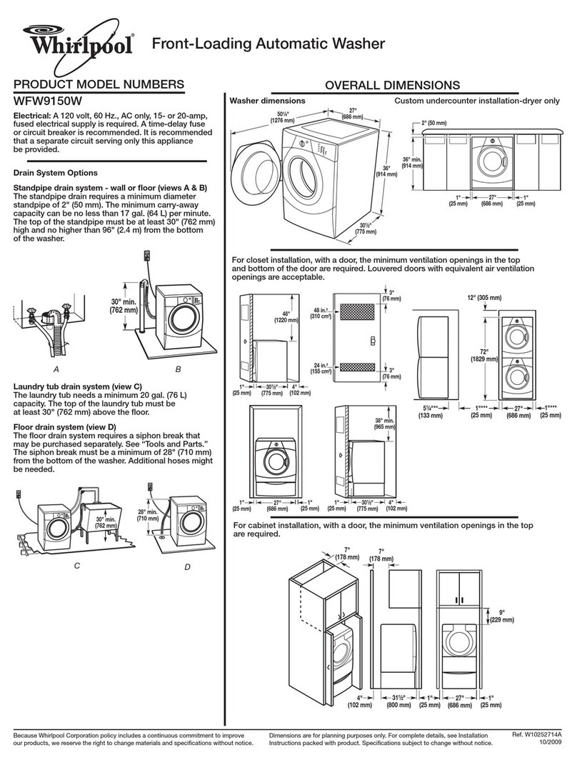 Whirlpool WFW9150W Series Product dimensions