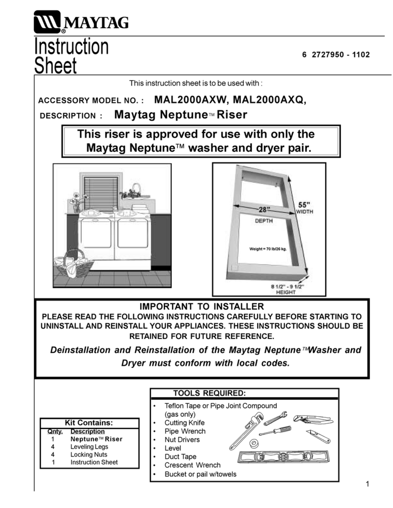 Maytag MAL2000AXW - Neptune Washer/Dryer Platform instruction sheet