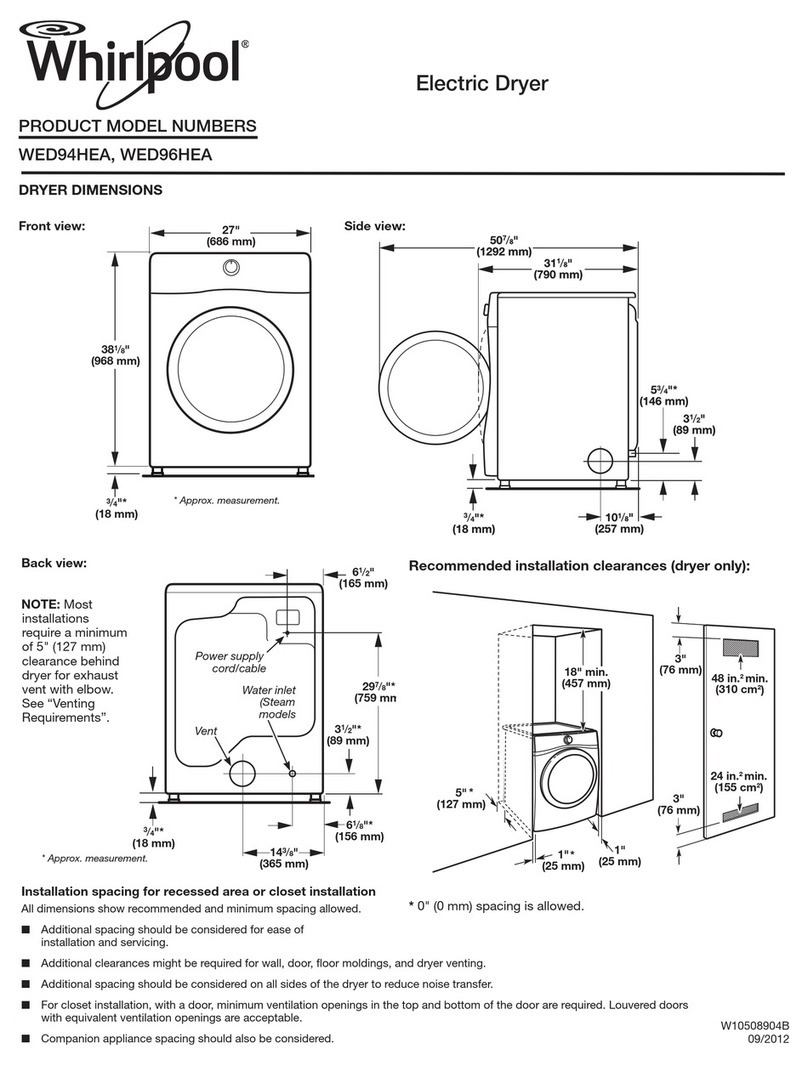 Whirlpool WED94HEA Dimensions and installation