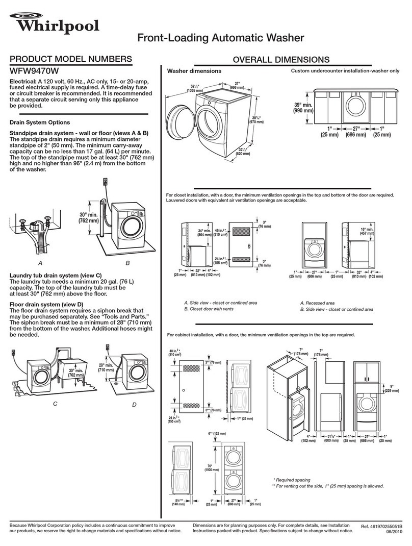 Whirlpool WFW9470W Series Product dimensions