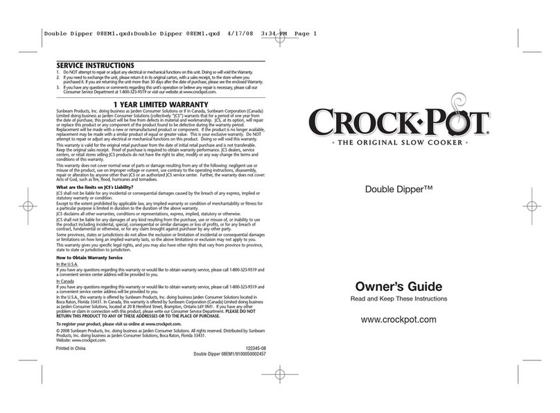 Crock-Pot DOUBLE DIPPER owner's guide Crock-Pot DOUBLE DIPPER owner's guide