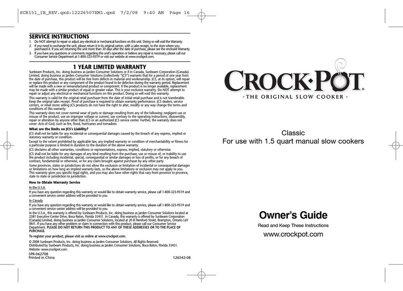 Crock-Pot SCR151 CLASSIC User manual