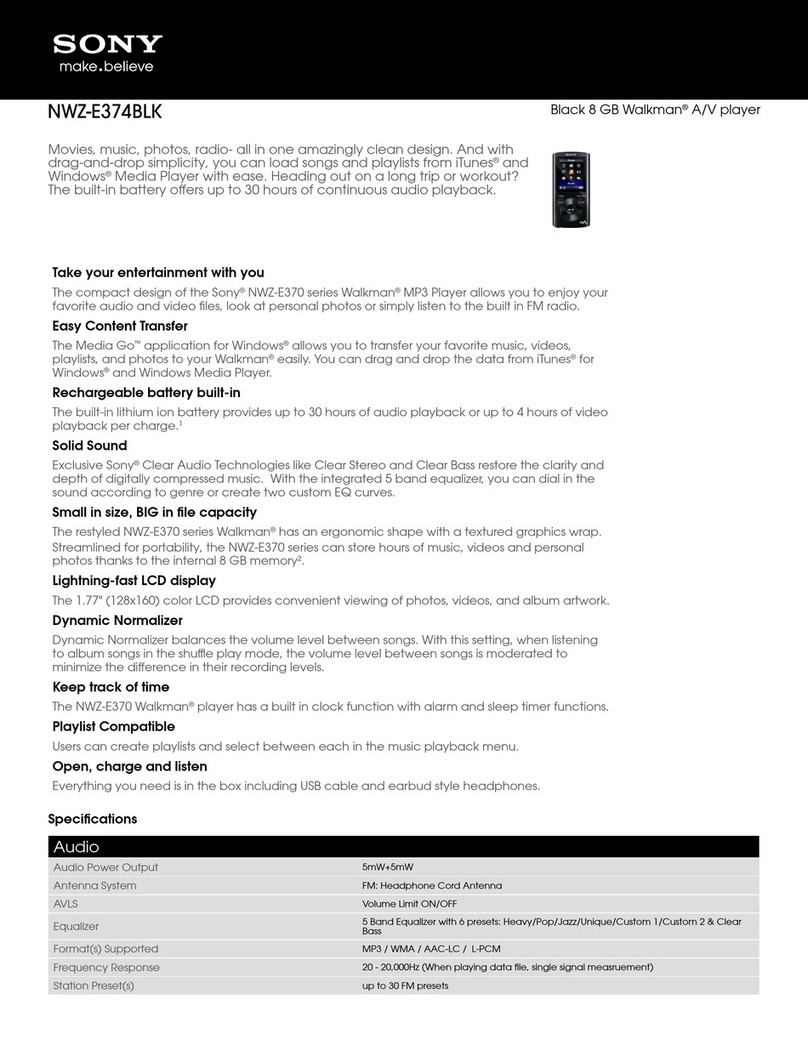 Sony WALKMAN NWZ-E374 Specifications