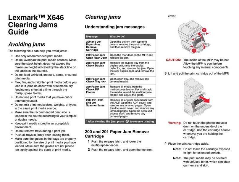 Lexmark X646 Clearing Jams Guide