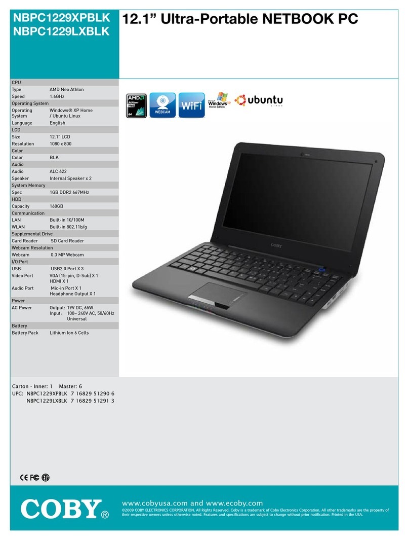 Coby NBPC1229 Specification sheet