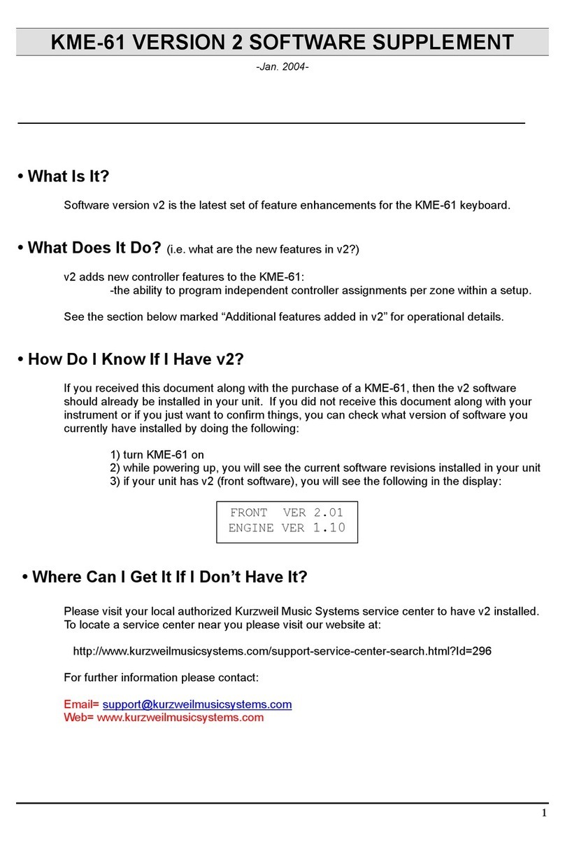 Kurzweil KME-61 VERSION 2 SOFTWARE Owner's manual