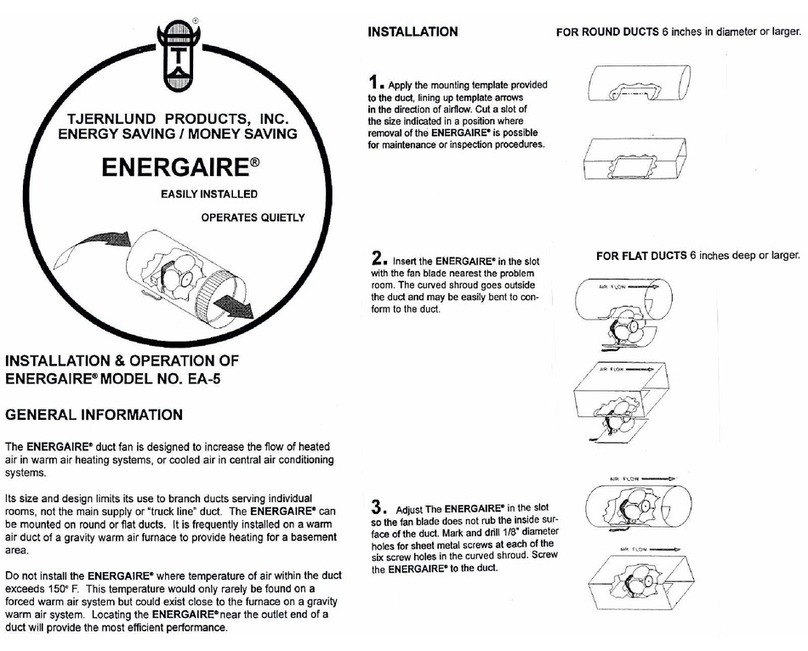 TJERNLUND EA5 DUCT BOOSTER FAN 8504029 User manual