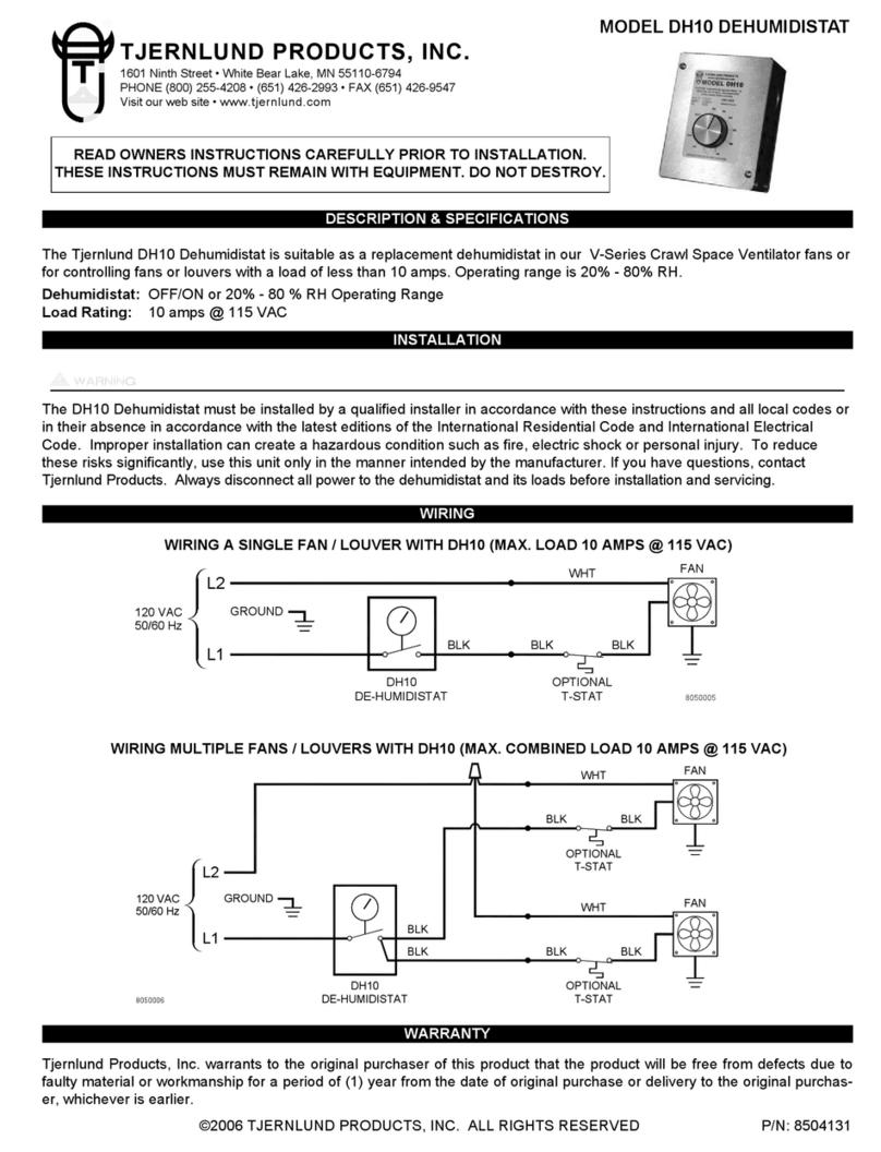 TJERNLUND DH10 DEHUMIDISTAT 8504131 Owner's instructions TJERNLUND DH10 DEHUMIDISTAT 8504131 Owner's instructions