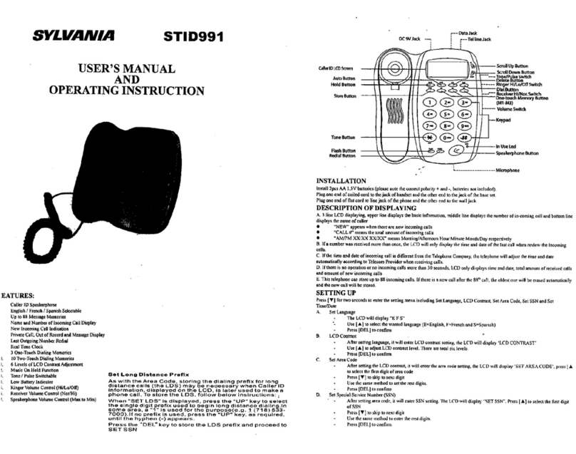 Sylvania STID991 User's manual and operating instructions