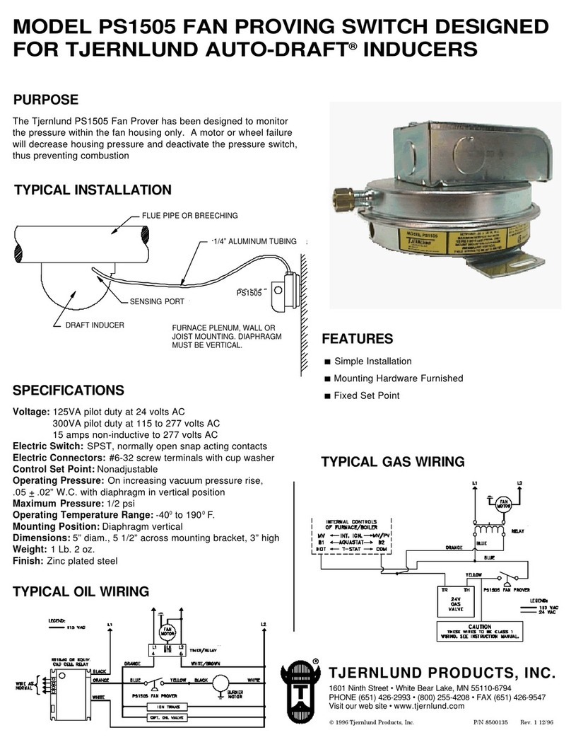 TJERNLUND PS1505 IN-LINE DRAFT INDUCER FAN PROVING SWITCH 8500135 REV 1... User manual
