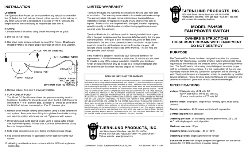 TJERNLUND PS1505 FAN PROVER 8504008 REV 1 0197 User manual